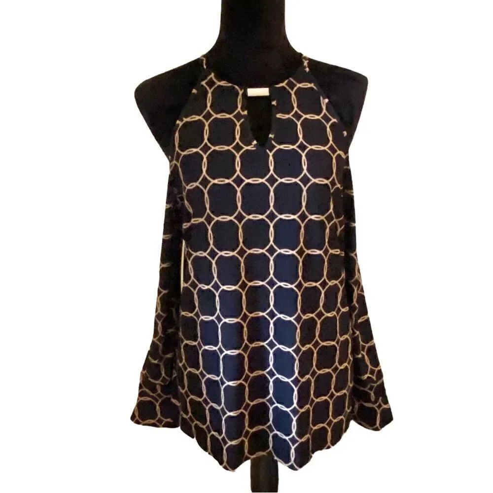 INC Petite Cold Shoulder Black Blouse w/ Gold Circles & Bell Sleeves. Sexy!!